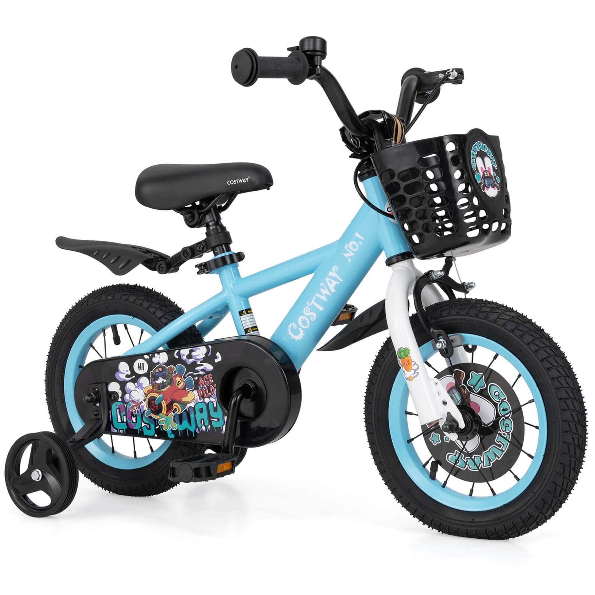 Costway - 12" Kid's Bike for 3-4 with Height-Adjustable Handlebar & Saddle Handbrake - Blue