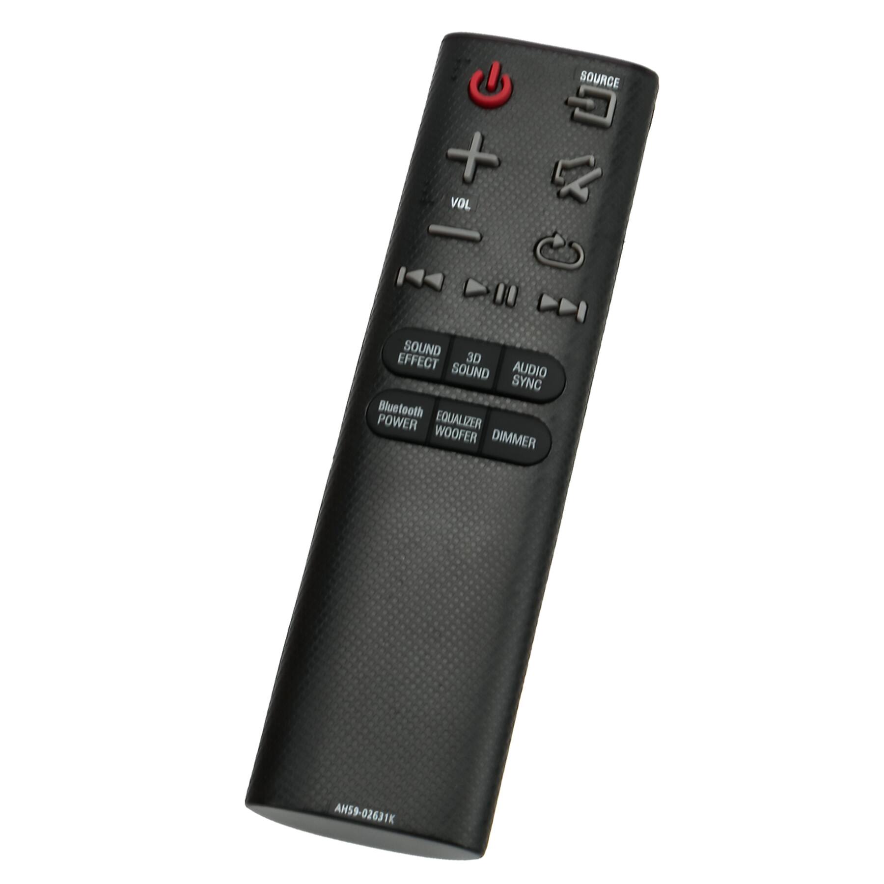 - VOL
- SOURCE
- SOUND EFFECT
- 3D SOUND
- AUDIO SYNC
- EQUALIZER
- WOOFER
- DIMMER
- Bluetooth POWER
- AM59-02631K