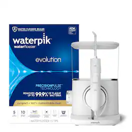 Waterpik - Evolution Water Flosser with 10 Settings, 5 Tips, ADA Accepted - White