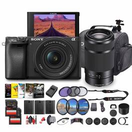 Sony - Alpha a6100 Mirrorless Camera w 16-50mm OSS II and 55-210mm Zoom Lenses Bundle (International Version)