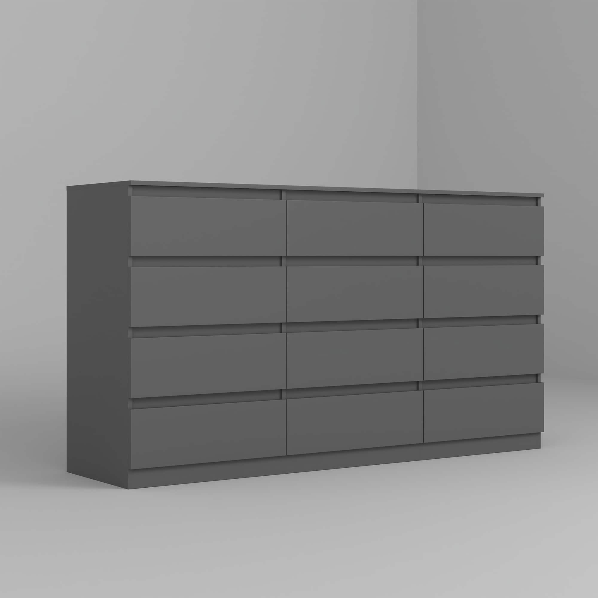 Front. Spaco - Modern 12 Drawer Dresser Table, Storage Cabinet, Minimalist Chest, TV Stand Vanity For Bedroom, Living Room - Grey.