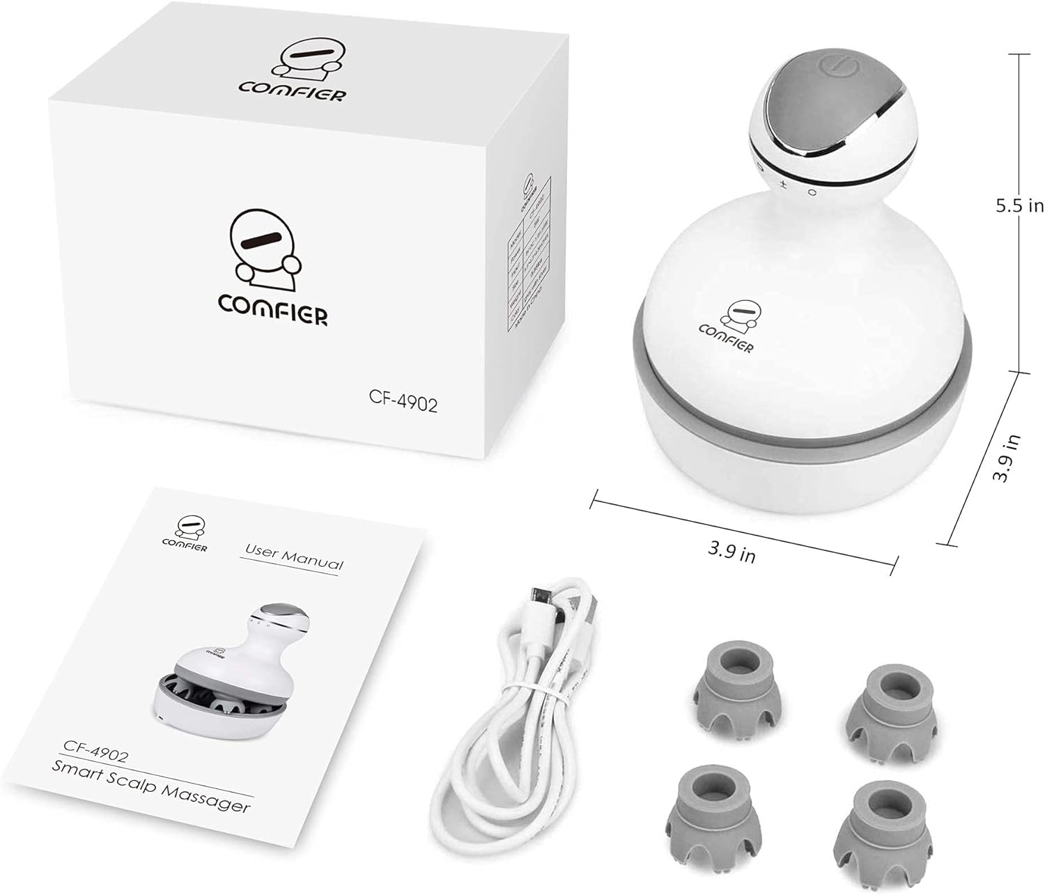 CONFIER CF-4902 Smart Scalp Massager

User Manual

CONFIER CF-4902

Dimensions:
- Height: 5.5 in
- Diameter: 3.9 in