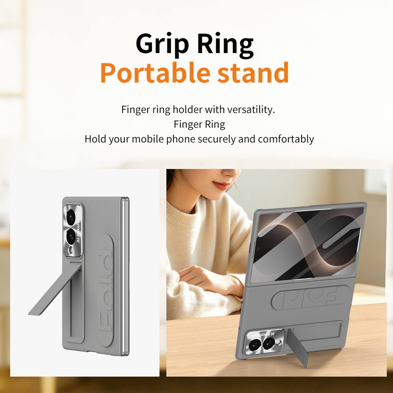 Grip Ring Portable stand

Finger ring holder with versatility. Finger Ring Hold your mobile phone securely and comfortably