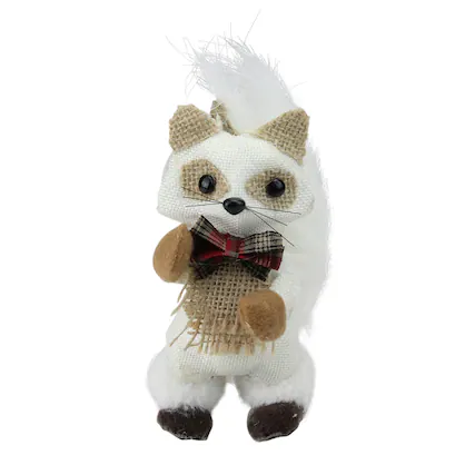Front. Melrose - 7" White and Beige Mini Standing Winter Fox Christmas Ornament - White.