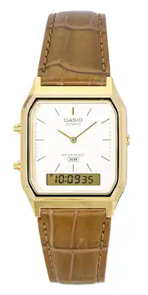 Casio - Vintage Analog Digital Leather Strap Dial Quartz AQ-230EGL-9A Unisex Watch - Gold