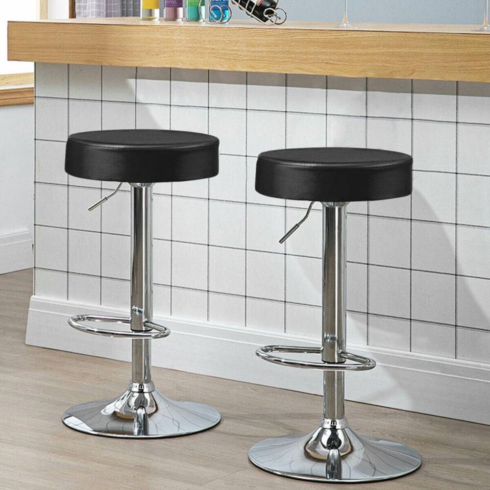 Left. Pefilos - Set of 2 Height-Adjustable Swivel Round Bar Stool Pub Chairs-Black, Bar Height Stools, Counter Height Bar Stools for - Black.
