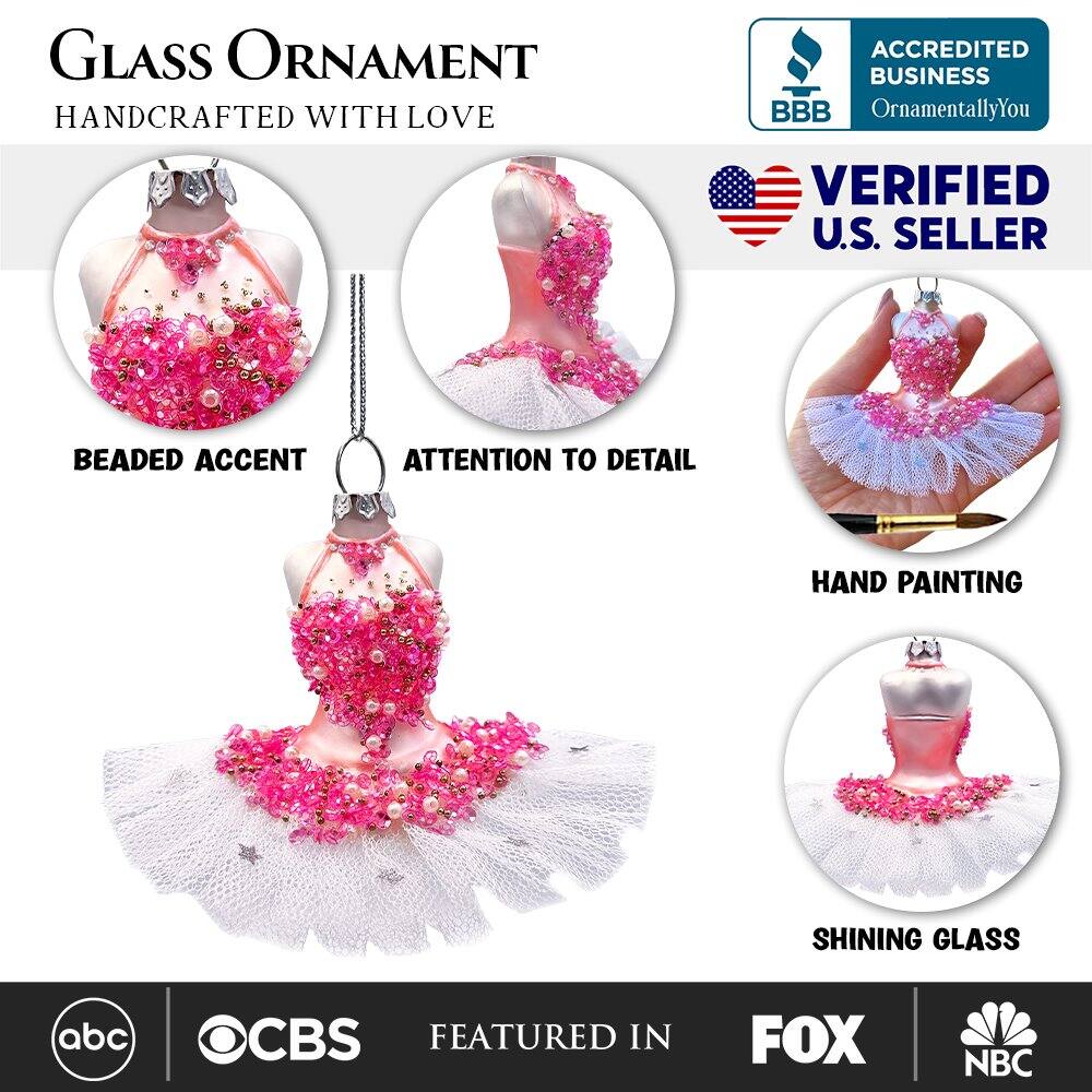 GLASS ORNAMENT  
HANDCRAFTED WITH LOVE  

ACCREDITED BUSINESS  
BBB  
OrnamentallyYou  

VERIFIED U.S. SELLER  

BEADED ACCENT  
ATTENTION TO DETAIL  
HAND PAINTING  
SHINING GLASS  

FEATURED IN  
abc  
CBS  
FOX  
NBC