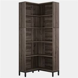 SlickBlue - 71" Corner Shelf Bookcase with Wood Finish for Room Organization - Dark Gray