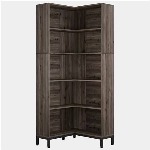 Front. SlickBlue - 71" Corner Shelf Bookcase with Wood Finish for Room Organization - Dark Grey.