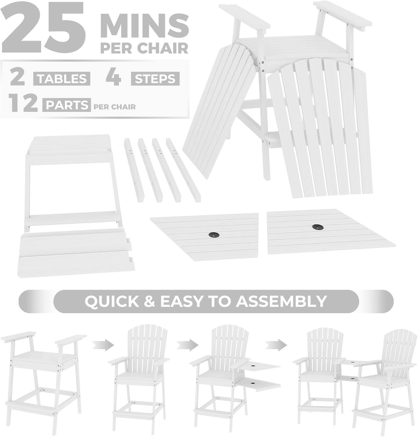 25 MINS PER CHAIR  
2 TABLES  
4 STEPS  
12 PARTS PER CHAIR  

QUICK & EASY TO ASSEMBLY