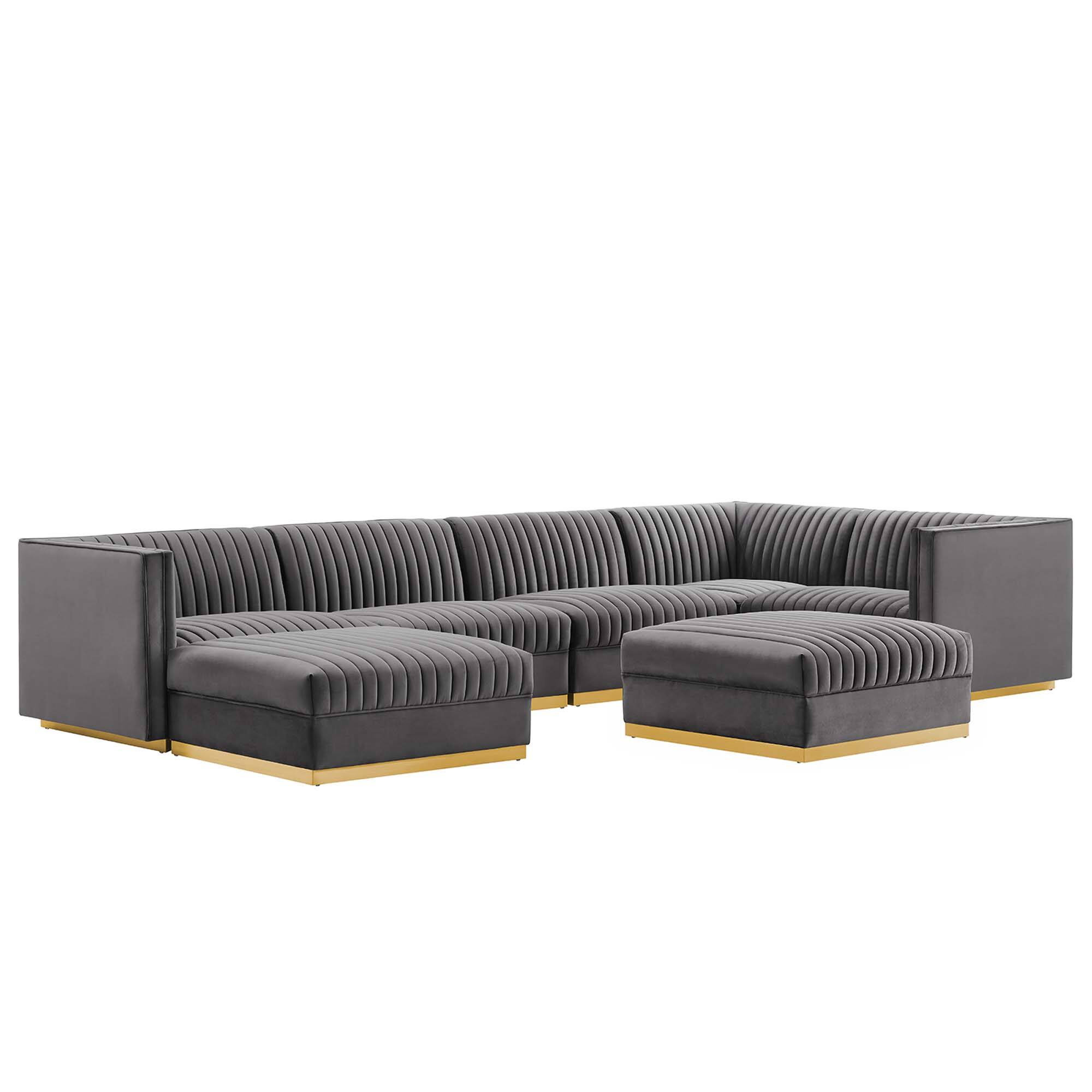 Left. Modway - Sanguine 7-Piece Channel Tufted Performance Velvet Right-Facing Modular Sectional Sofa by Modway - Gray.