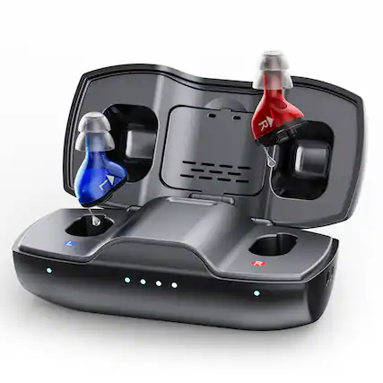 Front. iBstone - iBstone Nova Hearing Aids for Seniors Adults – Superior Sound Quality & Smart Noise Cancelling - Blue & red.