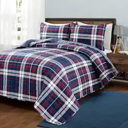 Hivvago - Full/Queen Farmhouse Plaid 3 Piece Lightweight Reversible Quilt Set - Multi