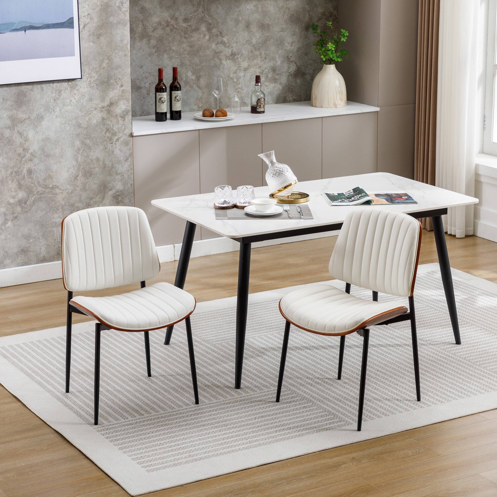 Alt View 1. Boyel Living - White Mid Century Modern Retro Faux Leather Side Chair with Bentwood Upholstered Seat Metal Legs Adjustable Foot - White.