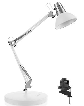 Front. Cedar Assembly - Metal Desk Lamp Adjustable Goose Neck Architect Table With On/off Swing Arm Clamp Eye-caring Reading For - White.