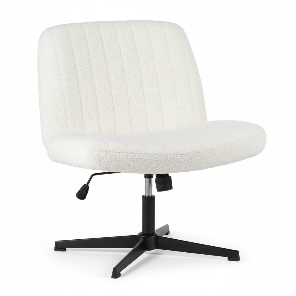 Front. AOITUN - Cross Legged Office Chair Armless Wide Desk Chair with Dual-Purpose Base Adjustable Swivel Fabric - Beige.