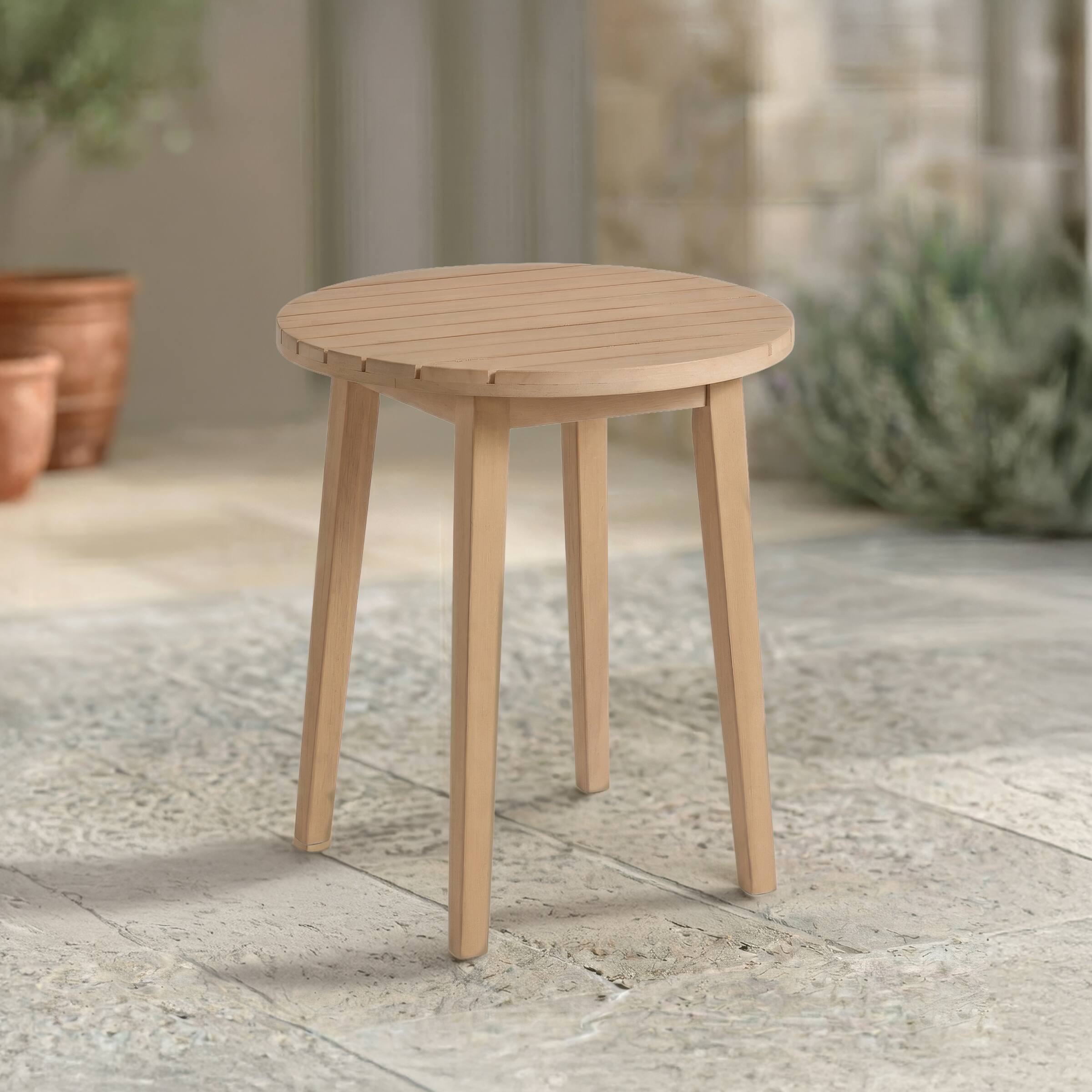 Alt View 4. Alaterre Furniture - Lusso Outdoor Side Table - 19.7” Weather-Resistant Eucalyptus Wood Round Outdoor Table with Slatted Tabletop - Brown.