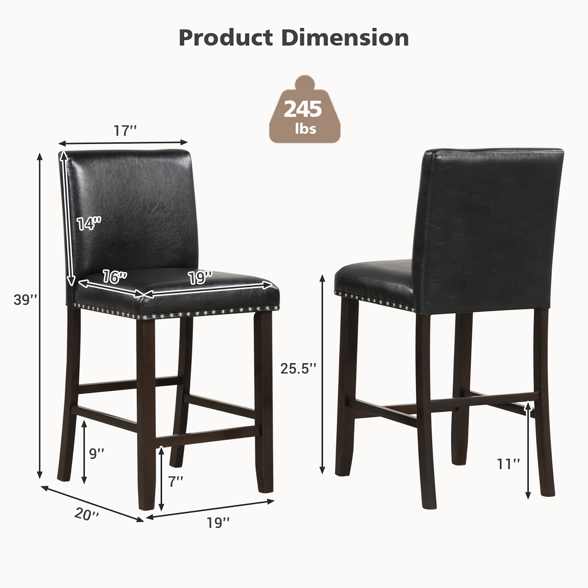 Product Dimension 245 Ibs 17" 14" 39" 16" 19" 25.5" 9" 7" 11" 20" 19"
