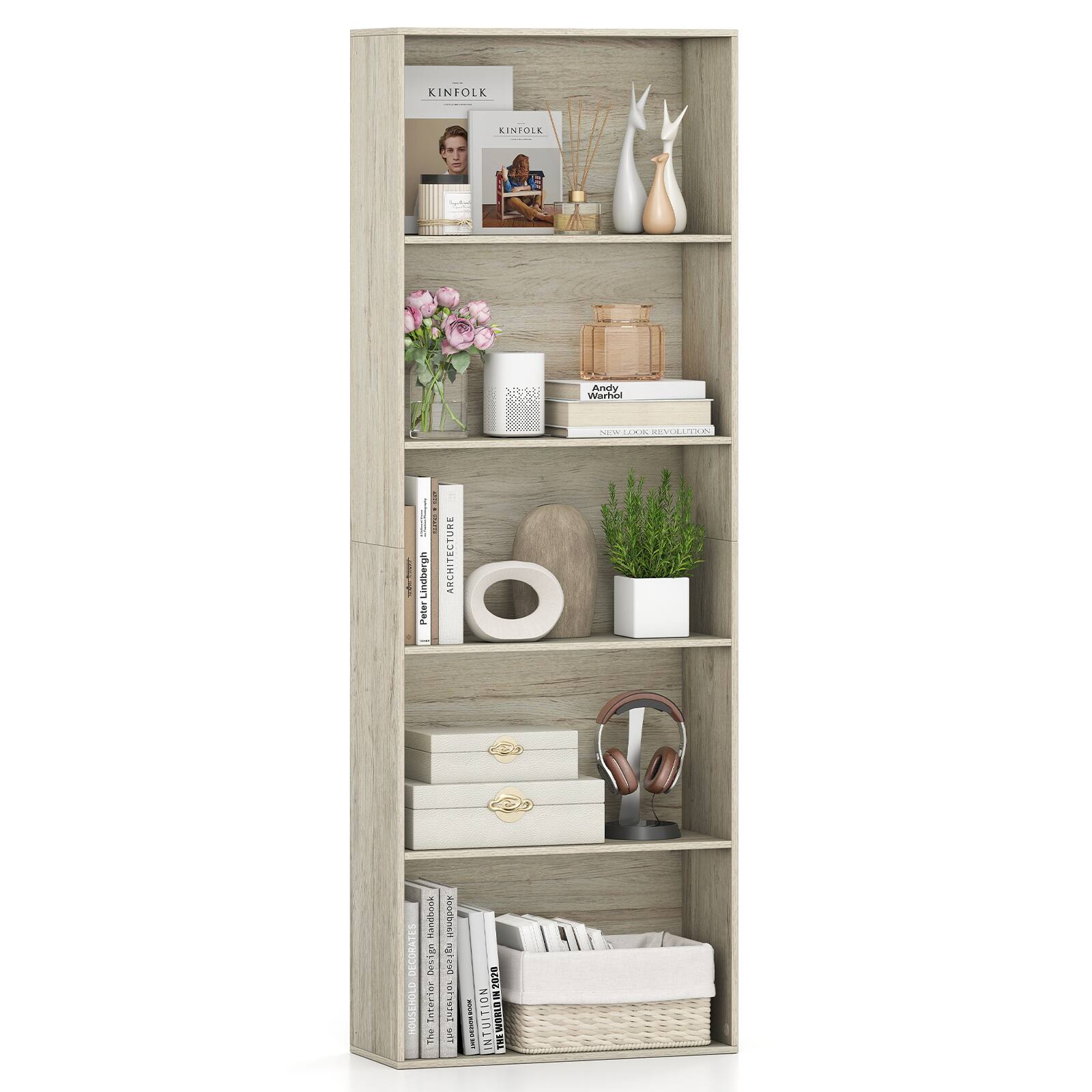Costway - 5-Tier Bookshelf Open Bookcase Freestanding Display Shelf Storage Organizer - Beige