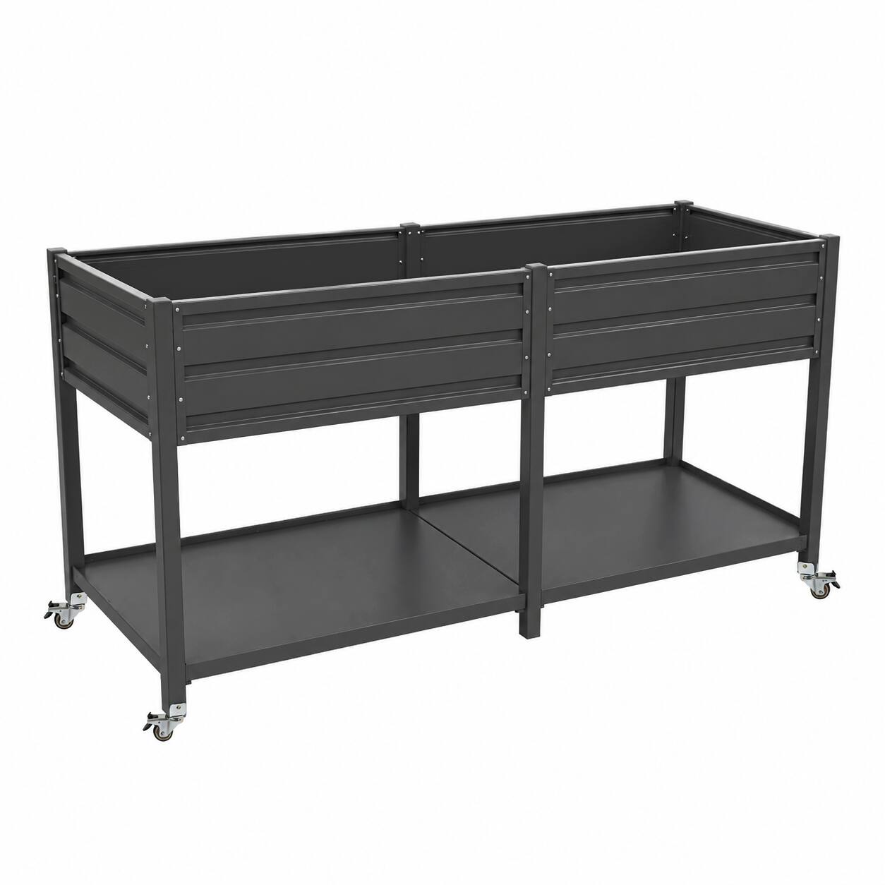 Alt View 3. Loheer - Loheer Elevated Raised Garden Bed with Wheels Metal Planter Box Two Tier Patio Rolling Planter with Storage Shelf.