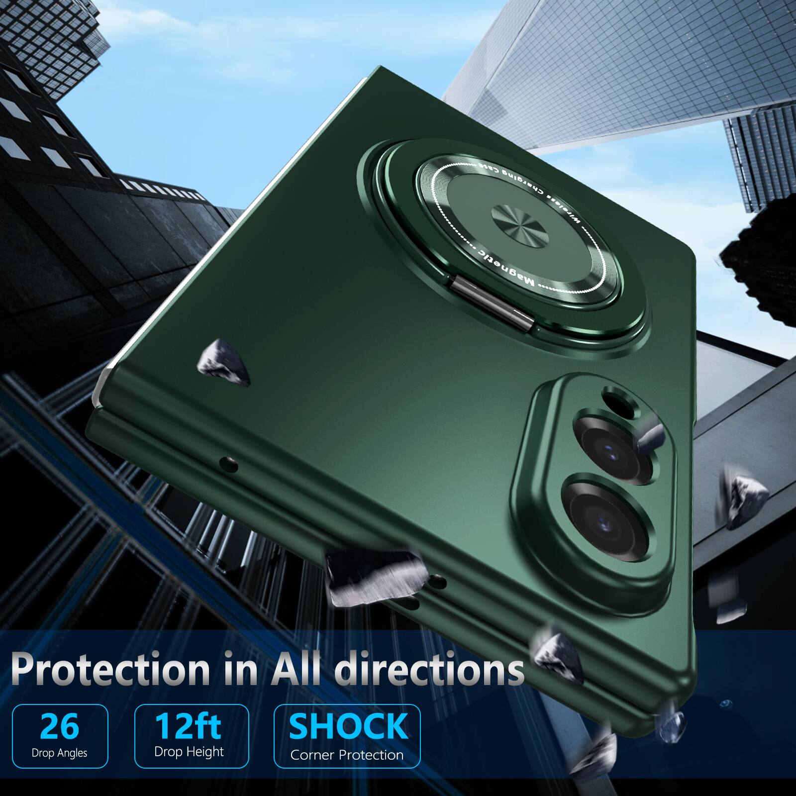 Protection in All directions  
26 Drop Angles  
12ft Drop Height  
SHOCK Corner Protection