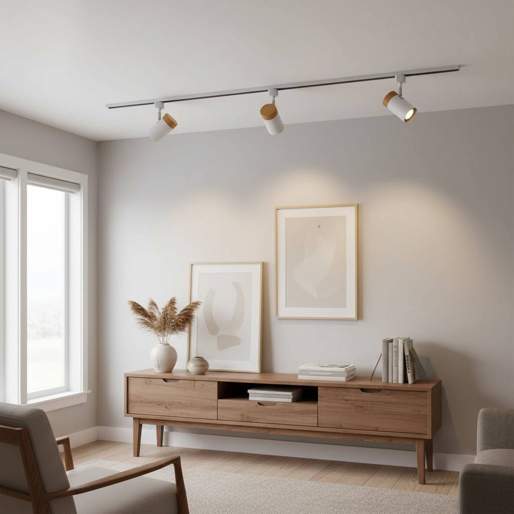 Alt View 1. Dazzed Corner - 6 Pack H-Type Track Lighting Heads, Natural Solid Wood with Matte White Lampshade - White.