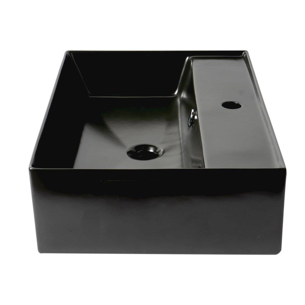 Back. Alfi - Black Matte 24" Modern Rectangular Above Mount Ceramic Sink with Faucet Hole - Black.