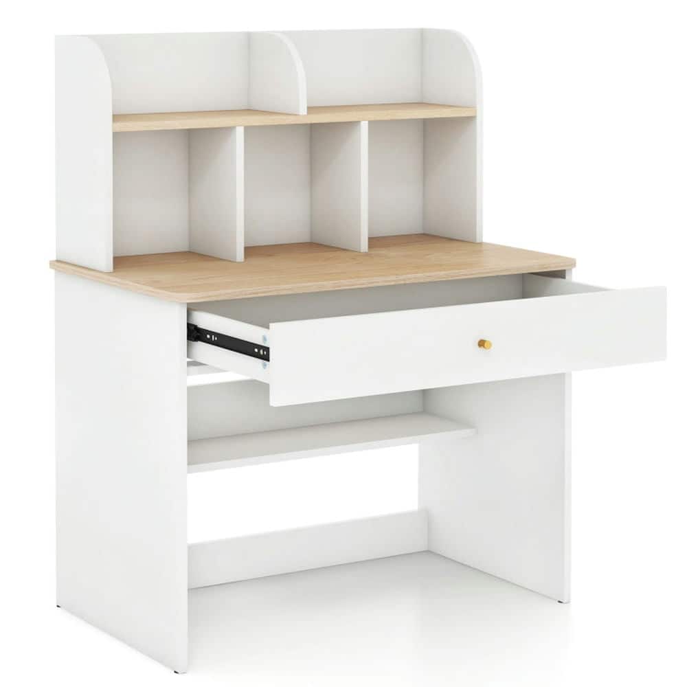 Kadyn - Kids Wooden Study Desk Writing Table with Hutch and Drawer, Small Folding Table for Arts & Crafts, Snack Time - White