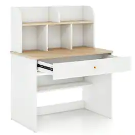 Kadyn - Kids Wooden Study Desk Writing Table with Hutch and Drawer, Small Folding Table for Arts & Crafts, Snack Time - White