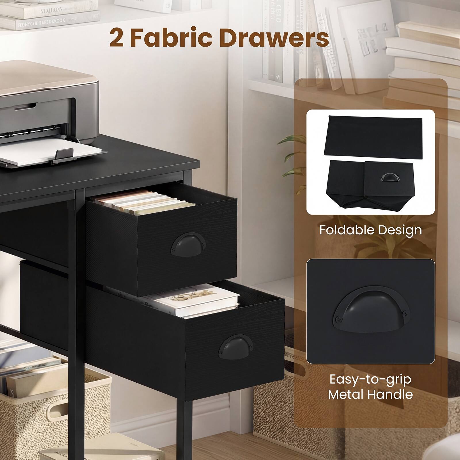 KTALRONN FEONYCYRHARFORXOOK ARED BNOOK RONTCTA

I 12 | CELD cen 2 Fabric Drawers Foldable Design Easy-to-grip Metal Handle