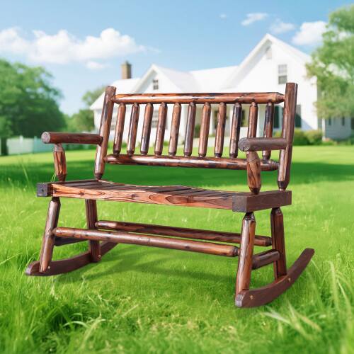 Alt View 5. Winado - 33.5inch Wooden Rocking Chair Weather-Resistant Loveseat with High Backrest Built 2 Person for Indoor Outdoor Garden - Carbonized.