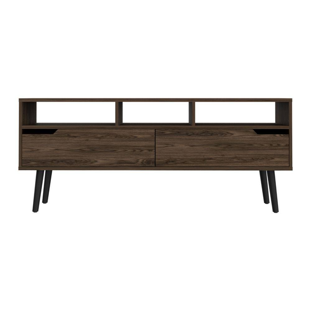Back. APRILSOUL - Oslo Tv Stand for TVs up 51 Inch Two Drawers Three Open Shelves -Dark Walnut - Brown.