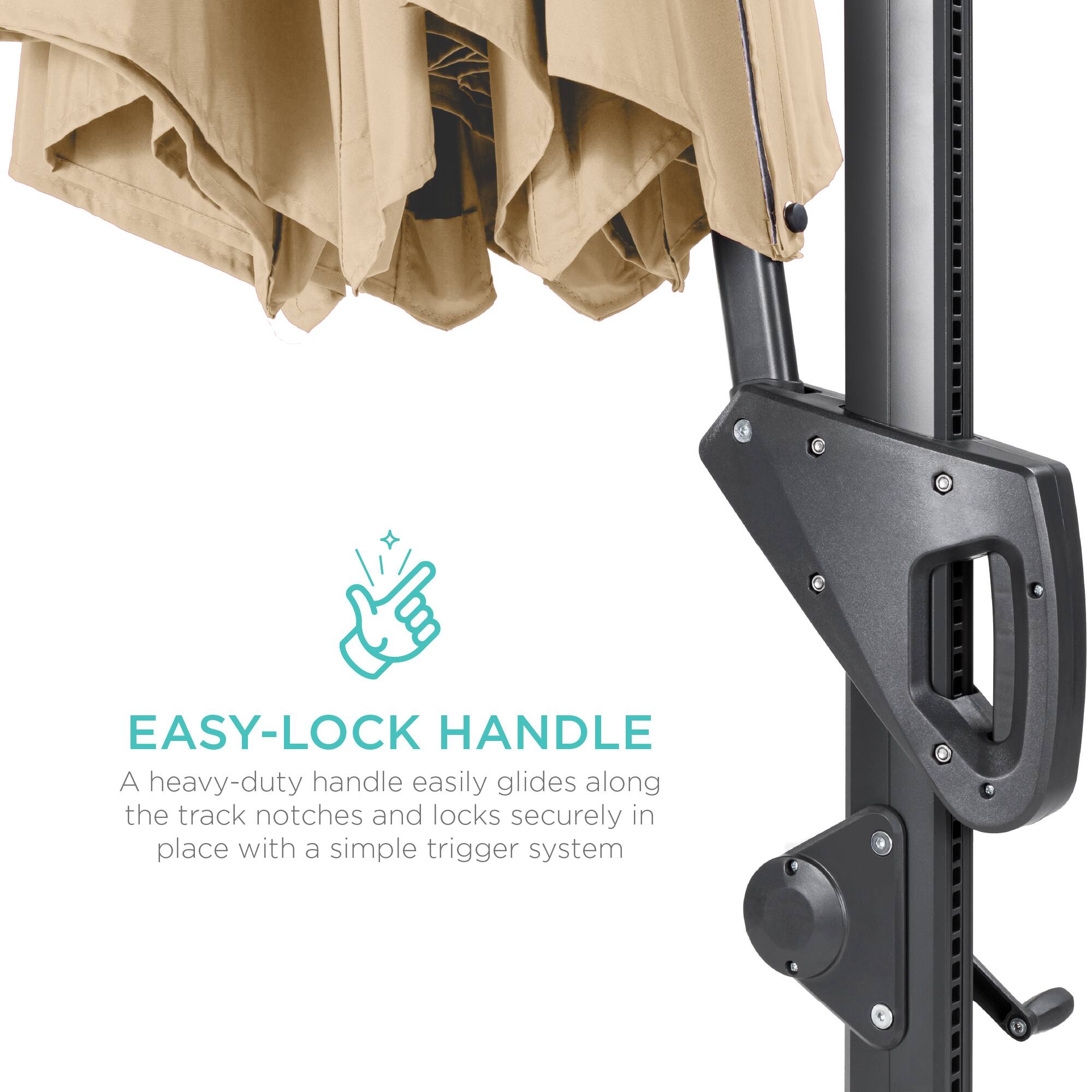 EASY-LOCK HANDLE

A heavy-duty handle easily glides along the track notches and locks securely in place with a simple trigger system.