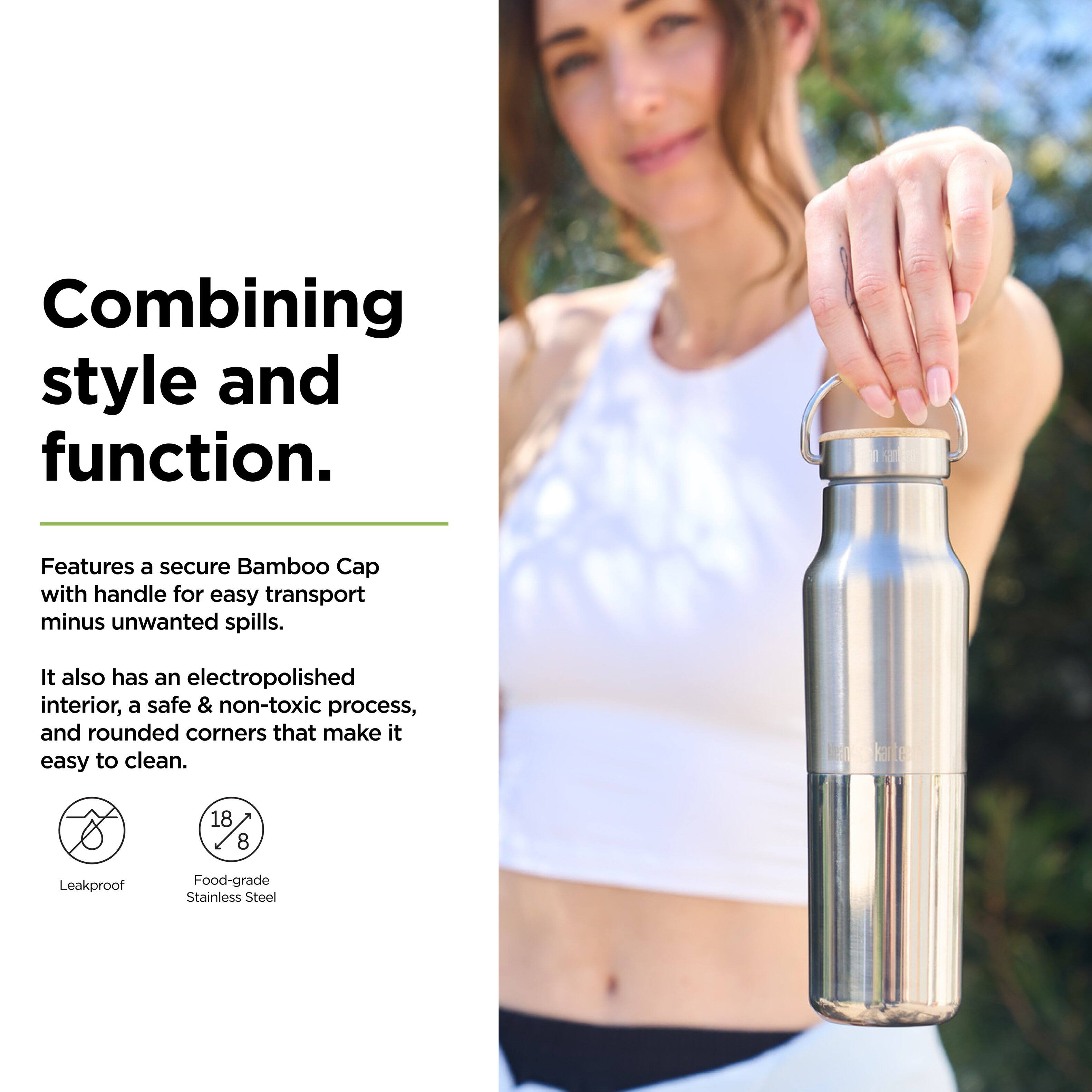 Combining style and function.

Features a secure Bamboo Cap with handle for easy transport minus unwanted spills. It also has an electropolished interior, a safe & non-toxic process, and rounded corners that make it easy to clean.

18/8 Leakproof Food-grade Stainless Steel