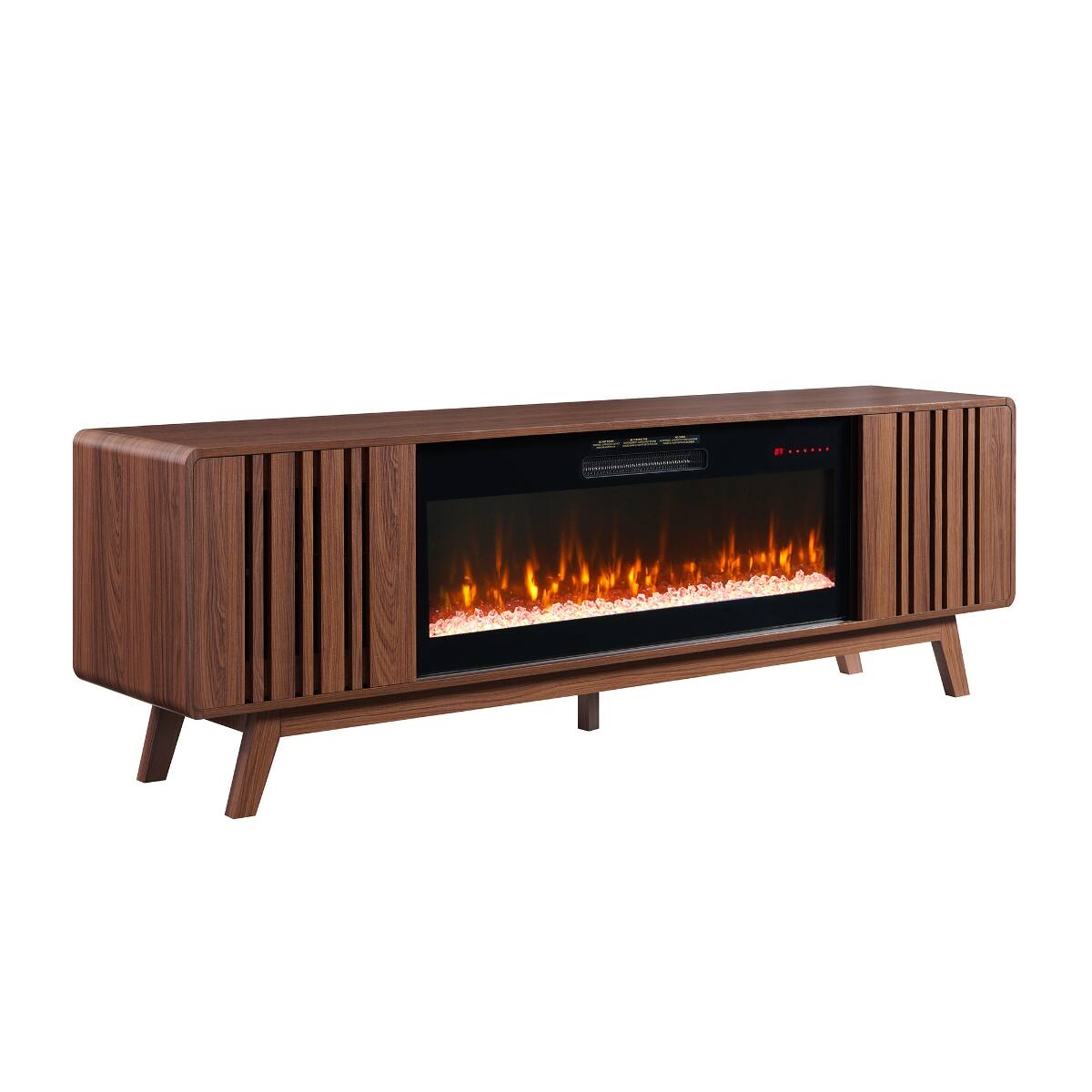 Angle. Loheer - Loheer 78 inch electric fireplace tv stand for 85 inch tv, Walnut - Walnut.