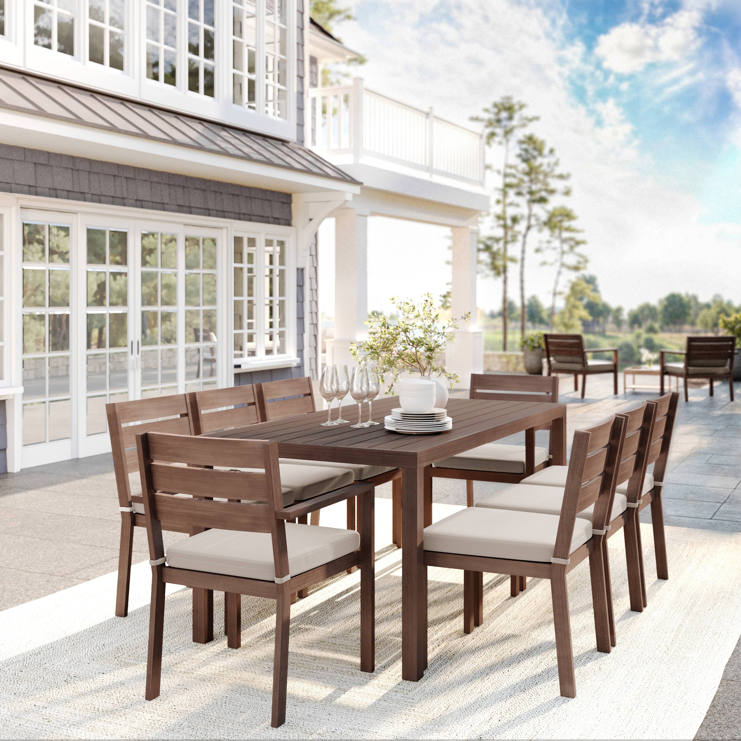 Alt View 5. Martha Stewart - Bedford All-Weather Stacking Patio Dining Armchair with Seat Cushion - Brown.