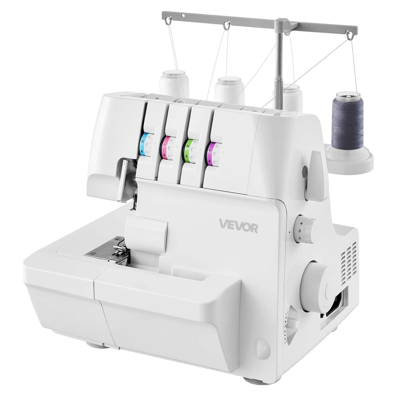VEVOR - Serger Overlock Sewing Machine, 1250 Stitches Per Minute, 2-3-4 Thread Capability, 0.7-2 Adjustable Differential Feed - White
