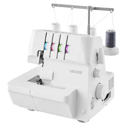 Front. VEVOR - Serger Overlock Sewing Machine, 1250 Stitches Per Minute, 2-3-4 Thread Capability, 0.7-2 Adjustable Differential Feed - White.
