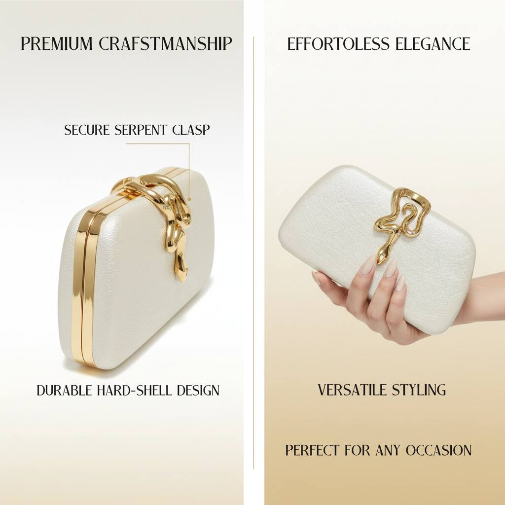 PREMIUM CRAFTSMANSHIP  
EFFORTLESS ELEGANCE  
SECURE SERPENT CLASP  
DURABLE HARD-SHELL DESIGN  
VERSATILE STYLING  
PERFECT FOR ANY OCCASION