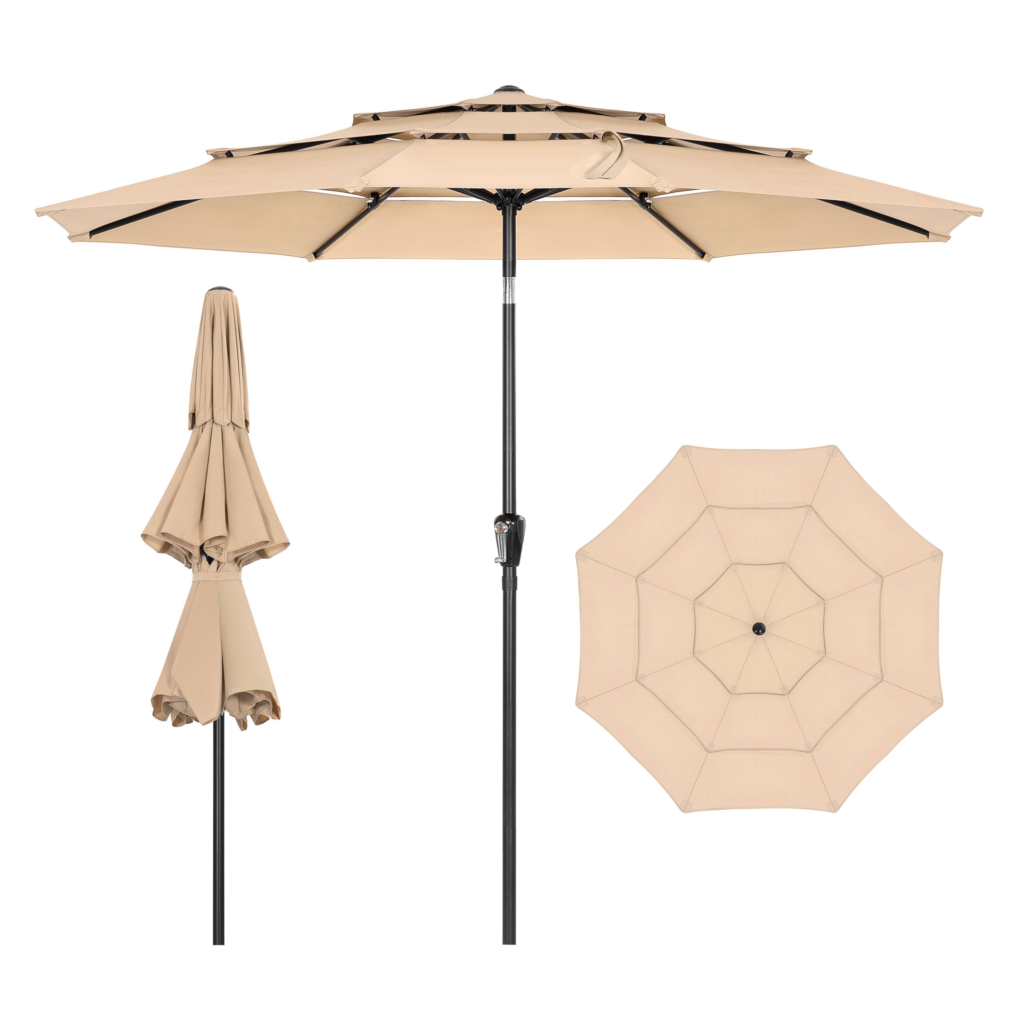 Front. Nuu Garden - 9 FT Patio Umbrella, Crank Handle, One-Button Tilt and 8 Reinforced Ribs - Beige.