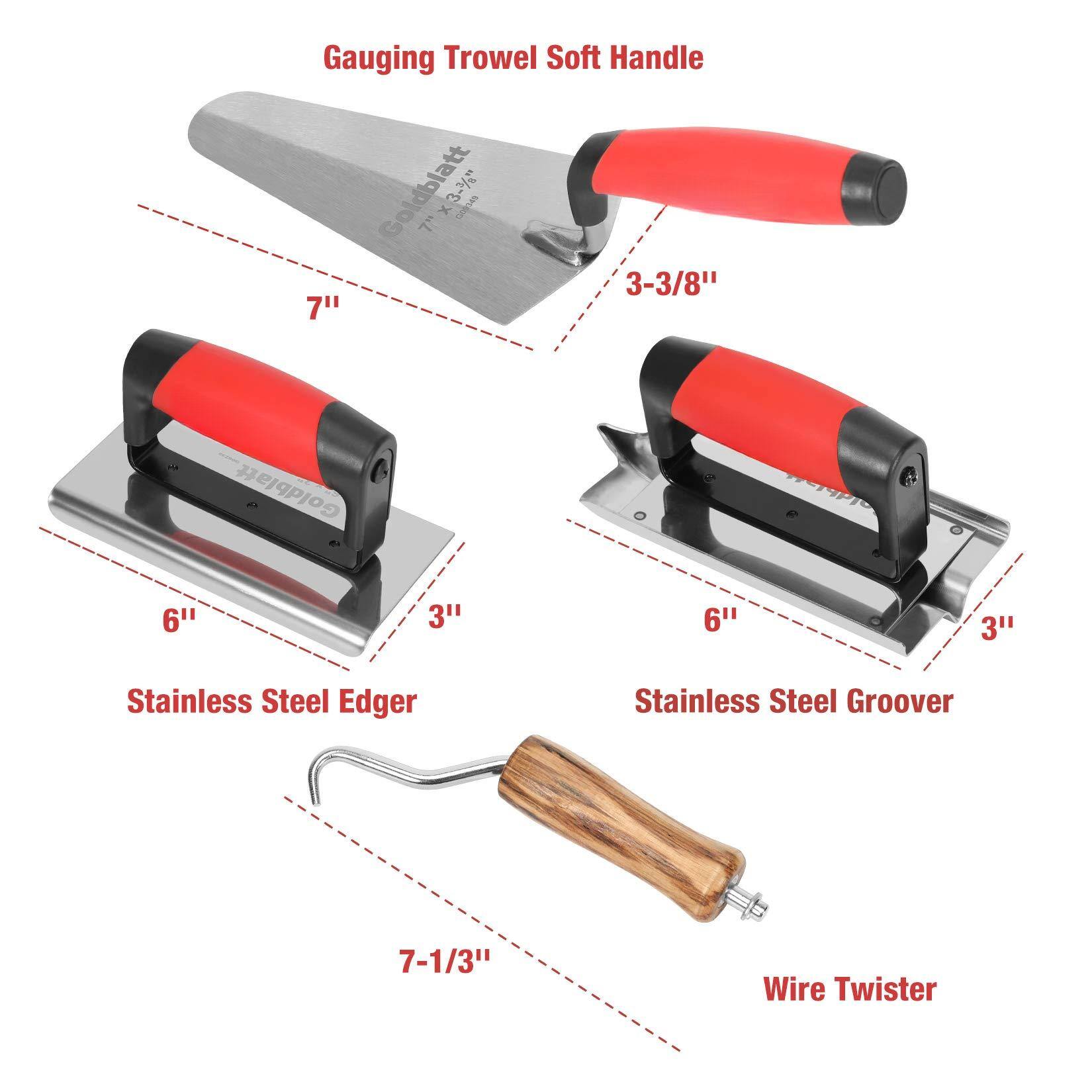 - Gauging Trowel Soft Handle
  - 7"
  - 3-3/8"

- Stainless Steel Edger
  - 6"
  - 3"

- Stainless Steel Groover
  - 6"
  - 3"

- Wire Twister
  - 7-1/3"