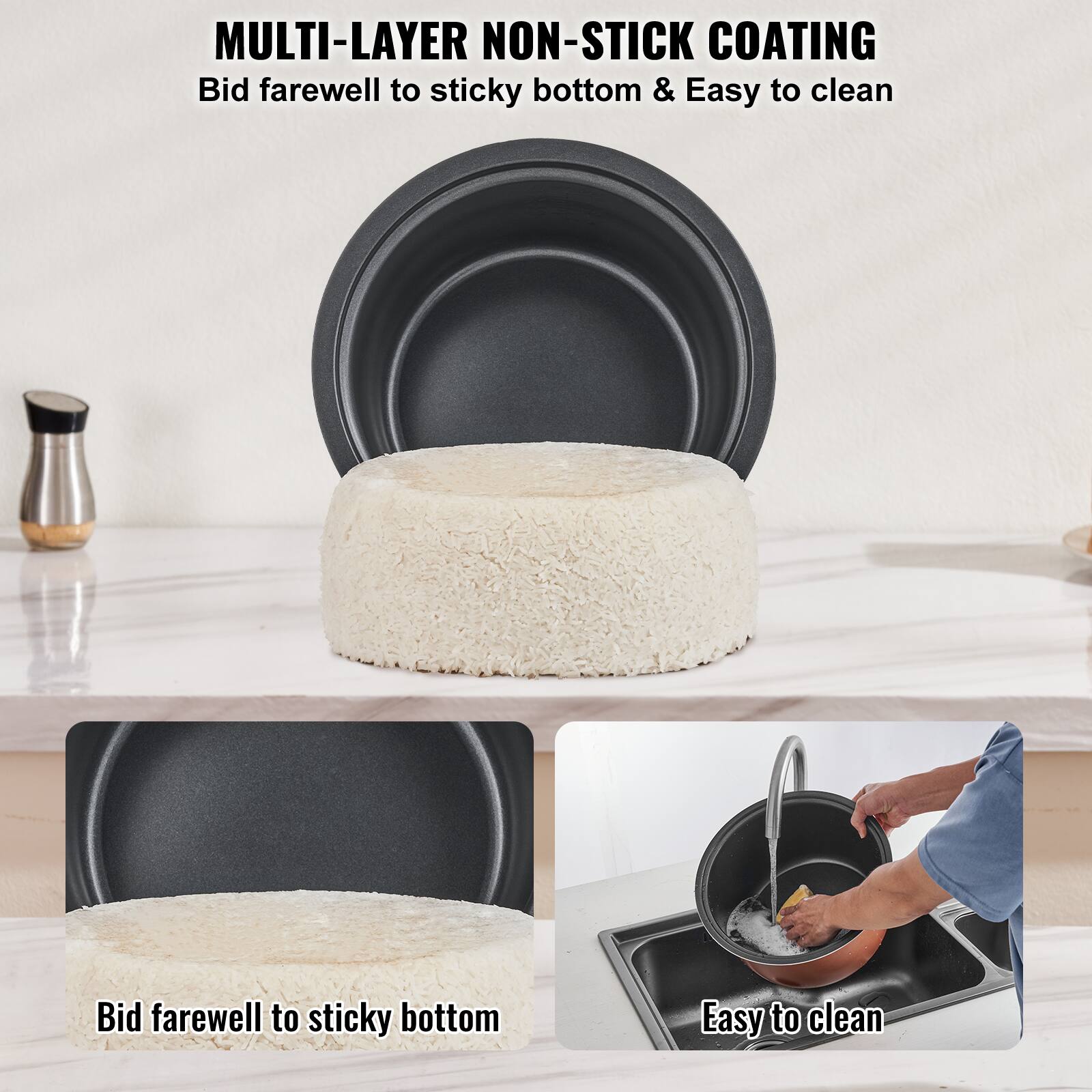 MULTI-LAYER NON-STICK COATING  
Bid farewell to sticky bottom & Easy to clean

Bid farewell to sticky bottom

Easy to clean