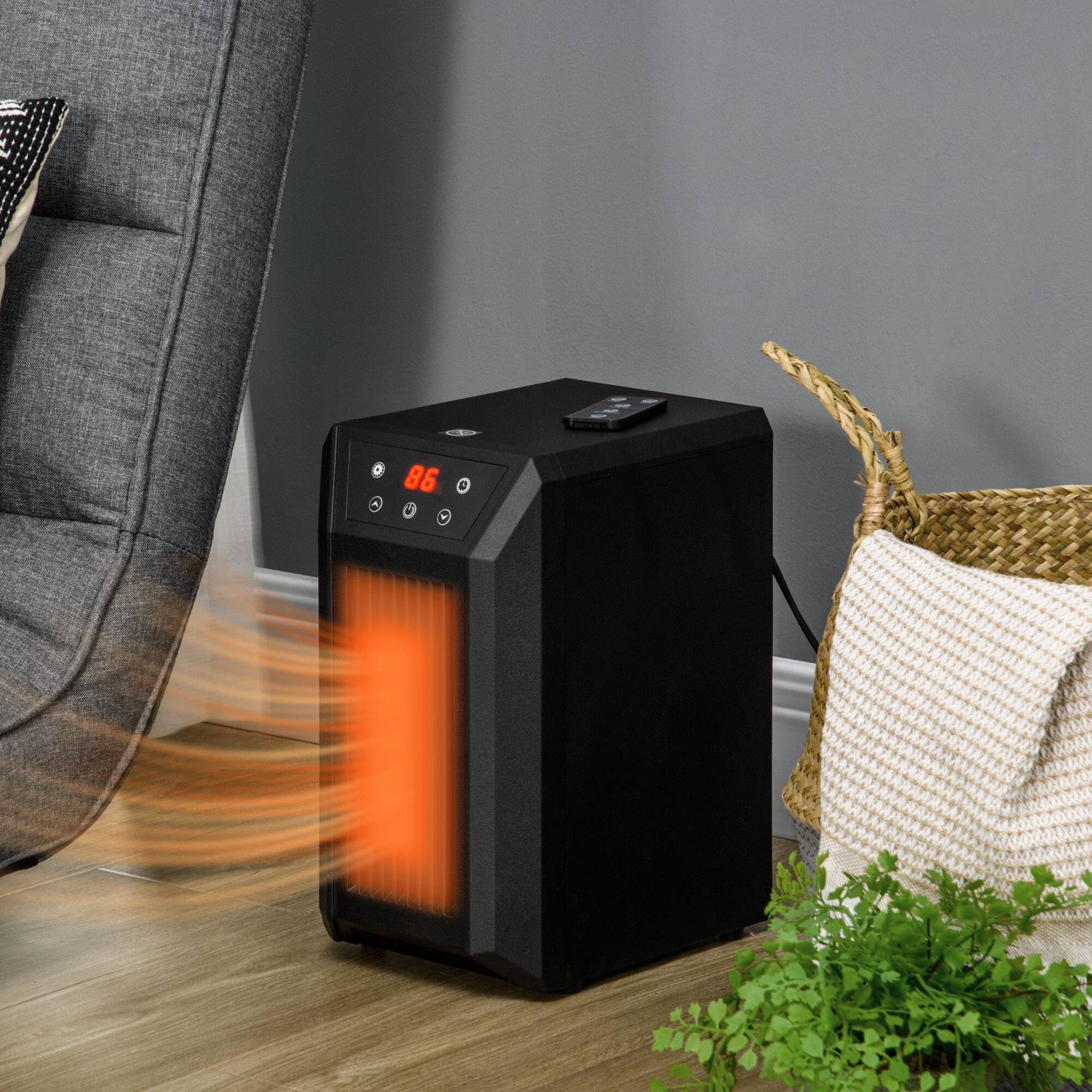 Back. Breezary - Portable Infrared Space Heater with 6 Quartz Tubes, 1500W Fast Heating, Thermostat, ECO Mode, Remote & 12H Timer - Black Electric Space Heater.