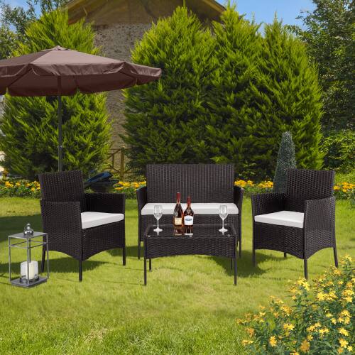 Alt View 7. Winado - 4PCS Patio Wicker Rattan Furniture Set, Conversation Set with Coffee Table, Chairs for In/Outdoor Yard Poolside Backyard - Black & White Cushion.