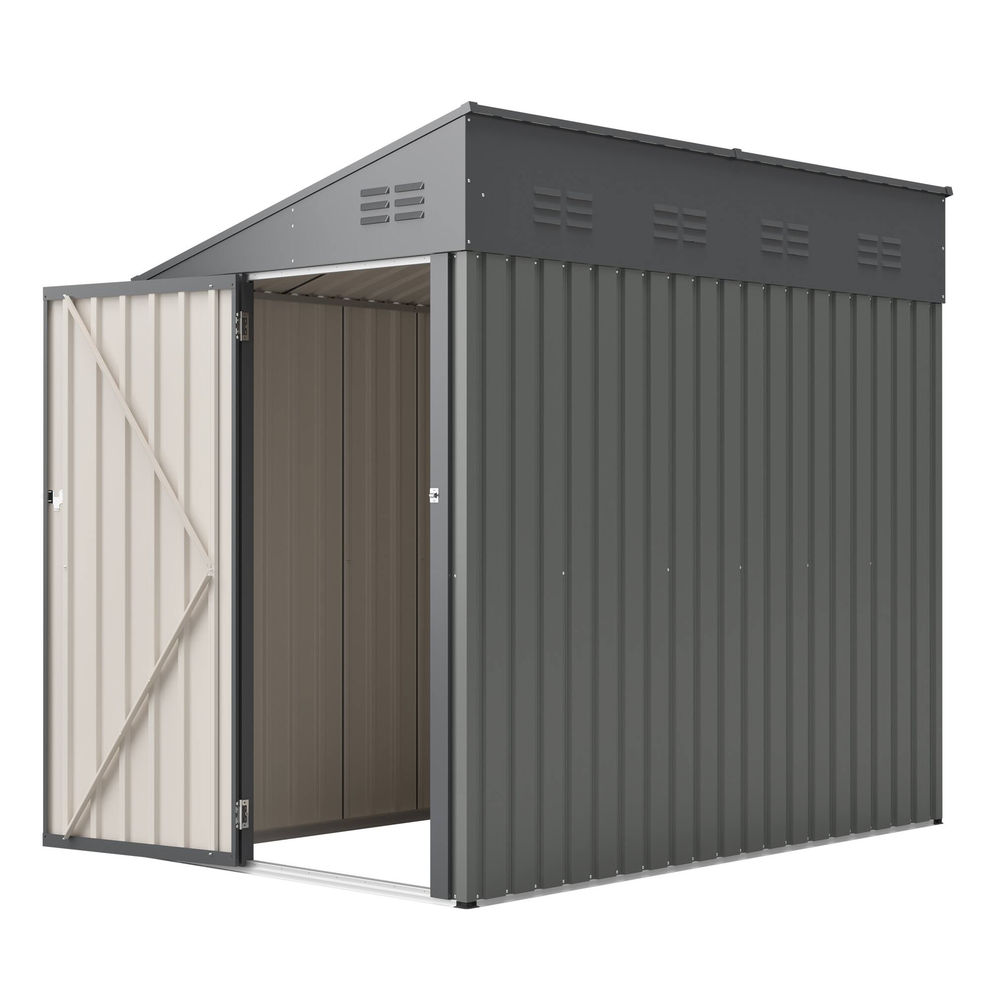 Alt View 7. Loheer - Loheer 4x7 Metal Lean To Shed Heavy Duty Steel Outdoor Storage Shed for Bikes and Garden Tools Olive Grey.