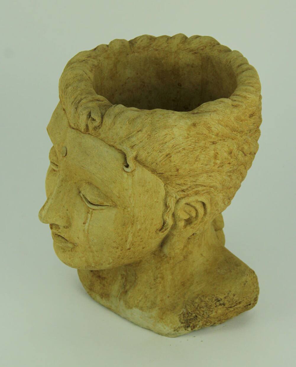 Alt View 1. Designer Stone - Designer Stone Harvest Yellow Jaipur Queen Head Concrete Indoor/ Outdoor Planter - Yellow.
