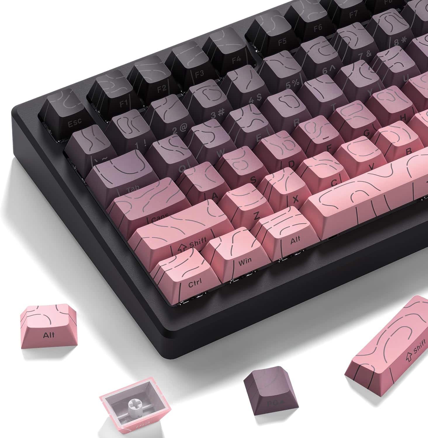 Womier - Double Shot PBT keycaps,Topographic Keys Cherry Profile Key caps for All US Layout Mechanical Keyboardd - Black-mei
