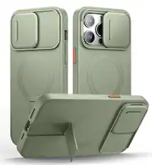 Front. SURITCH - Bumper Case for iPhone 14 Pro Max with Camera Cover, Kickstand,Compatible with MagSafe, Shockproof Slim Protective Cover - Khaki Green.