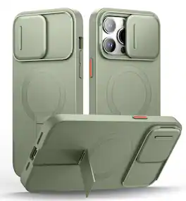 SURITCH - Bumper Case for iPhone 14 Pro Max with Camera Cover, Kickstand,Compatible with MagSafe, Shockproof Slim Protective Cover - Khaki Green