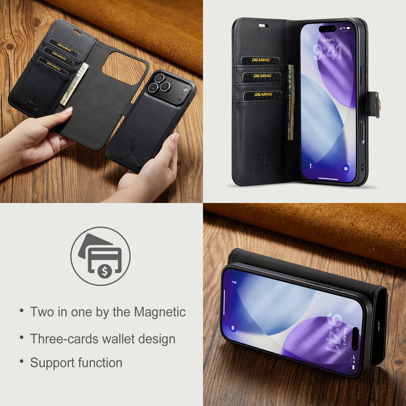 - Two in one by the Magnetic Three-cards wallet design
- Support function